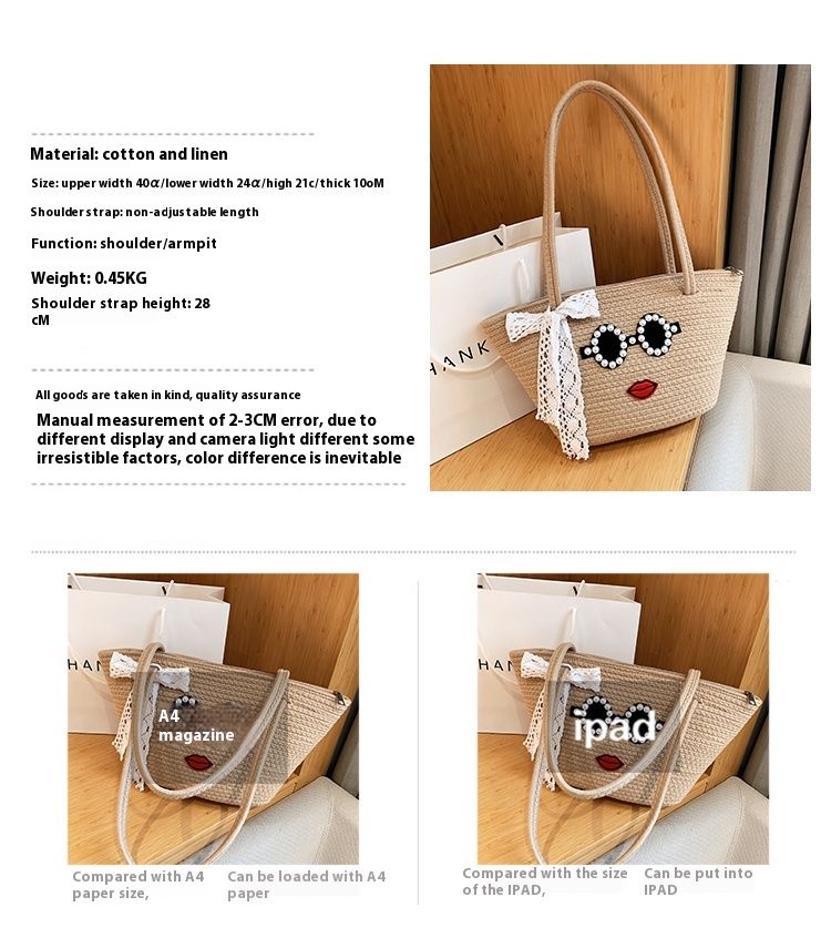 Borsa da spiaggia in corda di cotone personalizzata e alla moda per ragazze autunno 2024 fai da te_voghion.com