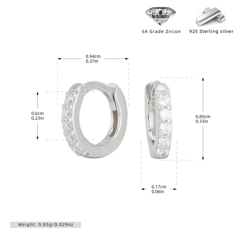 Damenschmuck, Sterlingsilber, mit Zirkonia besetzte Creolen – klassisches geometrisches Design, hypoallergen, Größen 5–9 mm, klassischer Ohrknochenverschluss_voghion.com