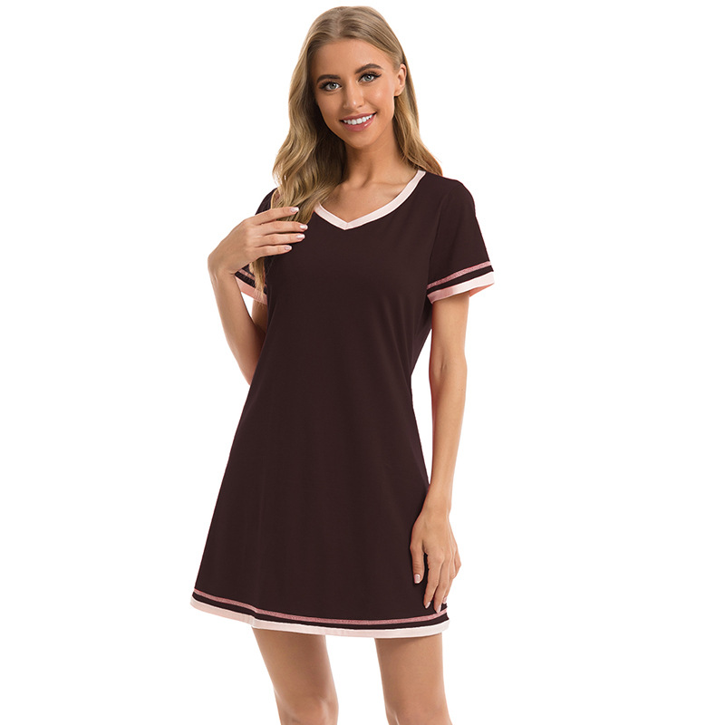 Abbigliamento da donna Nuovo comodo girocollo in cotone a maniche corte in cotone a colori larghi a contrasto Abbigliamento per la casa all'ingrosso_voghion.com