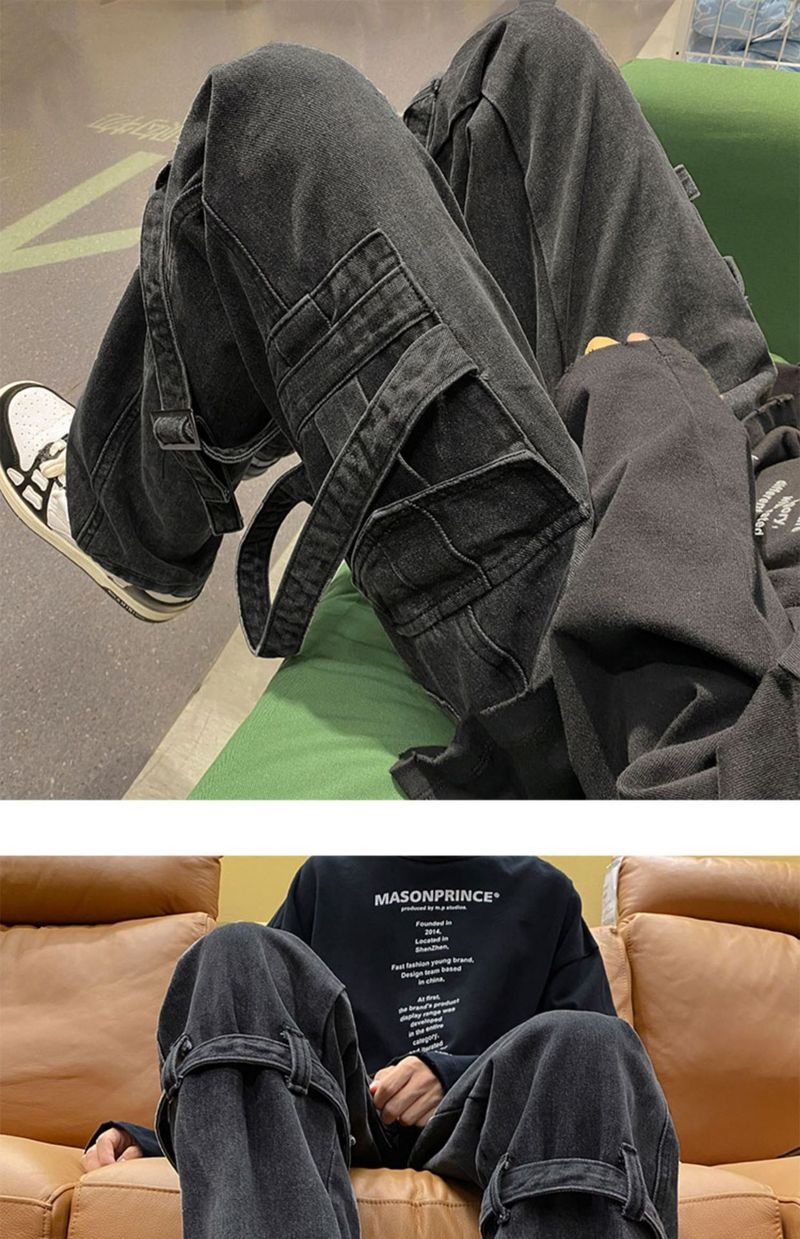 Workwear jeans men's spring and autumn loose straight wide leg trendy ins high street plus size casual long pants_voghion.com