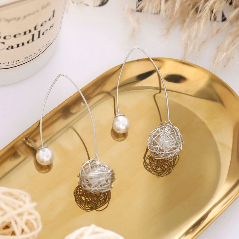 Pendientes personalizados de moda versátiles de aleación envueltos en perla sin perforar con ganchos para las orejas_voghion.com