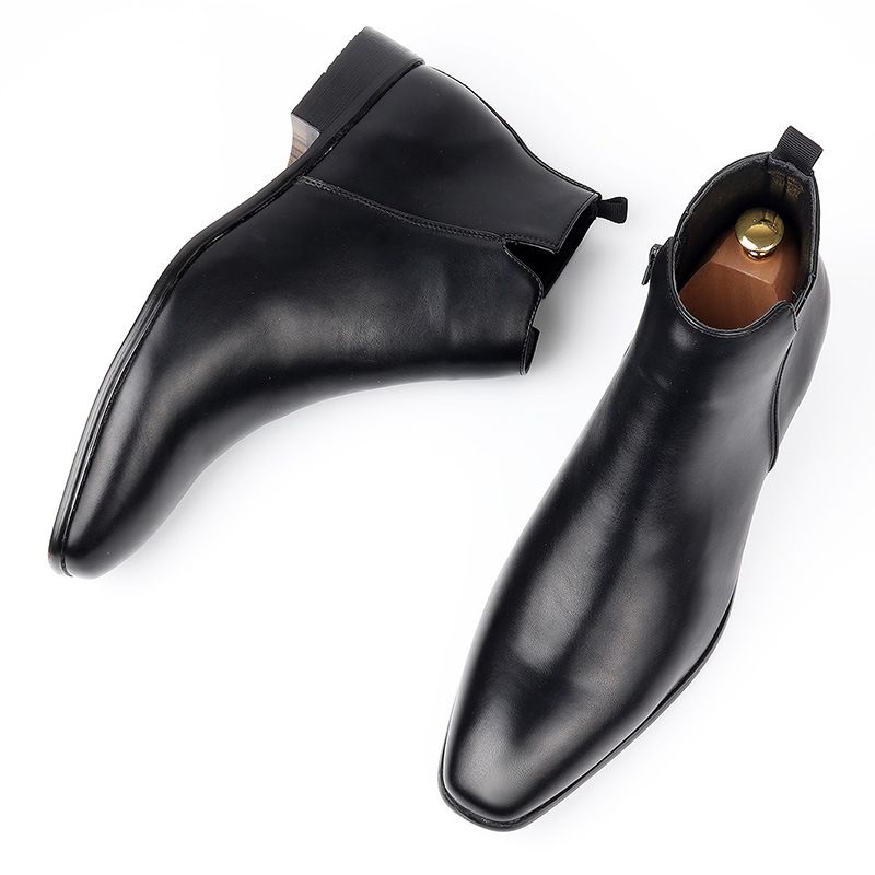 Bottes pour hommes, petites chaussures à bout carré, bottines courtes tendance pour hommes_voghion.com