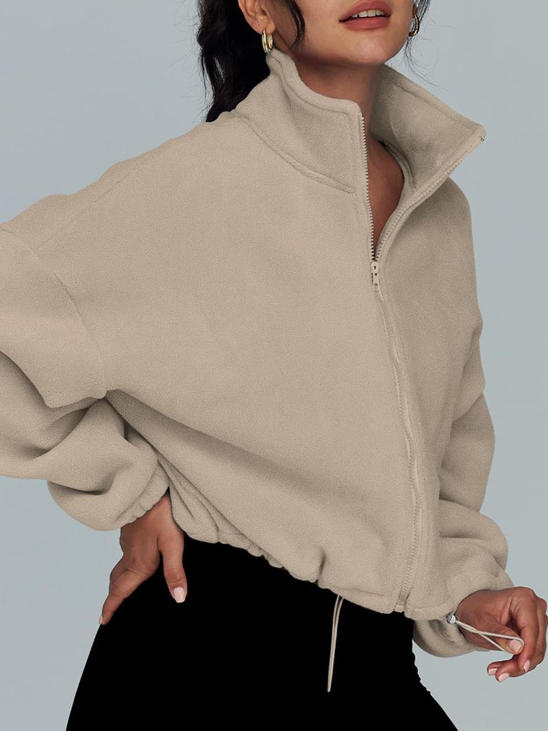 Women's Clothing Autumn Fashion Casual Stand Collar Long Sleeve Zipper Drawstring Warm Cardigan Loose Sweater_voghion.com