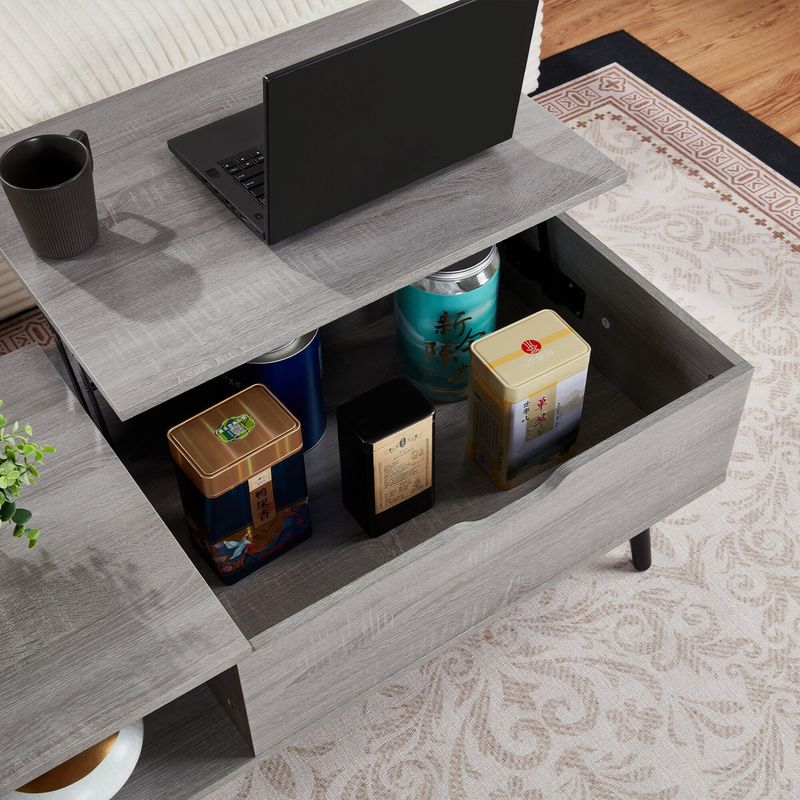 39" Wood Lift Top Coffee Table With Hidden Compartment And Storage Shelf For Living Room, Reception Room, Grey_voghion.com