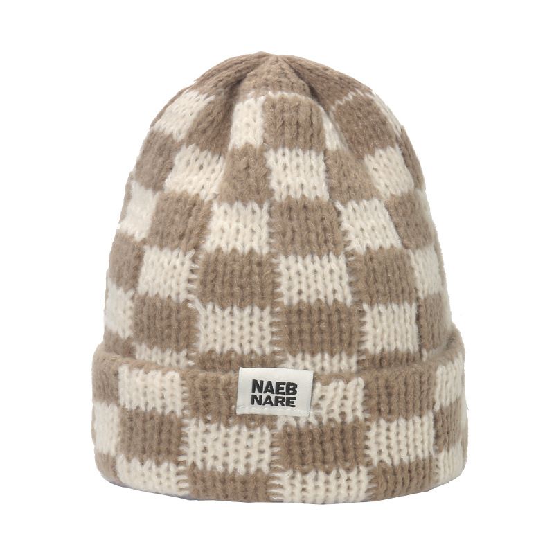 Hat Internet celebrity popular hat autumn and winter version niche large head circumference woolen hat thickened warm checkerboard plaid knitted hat_voghion.com