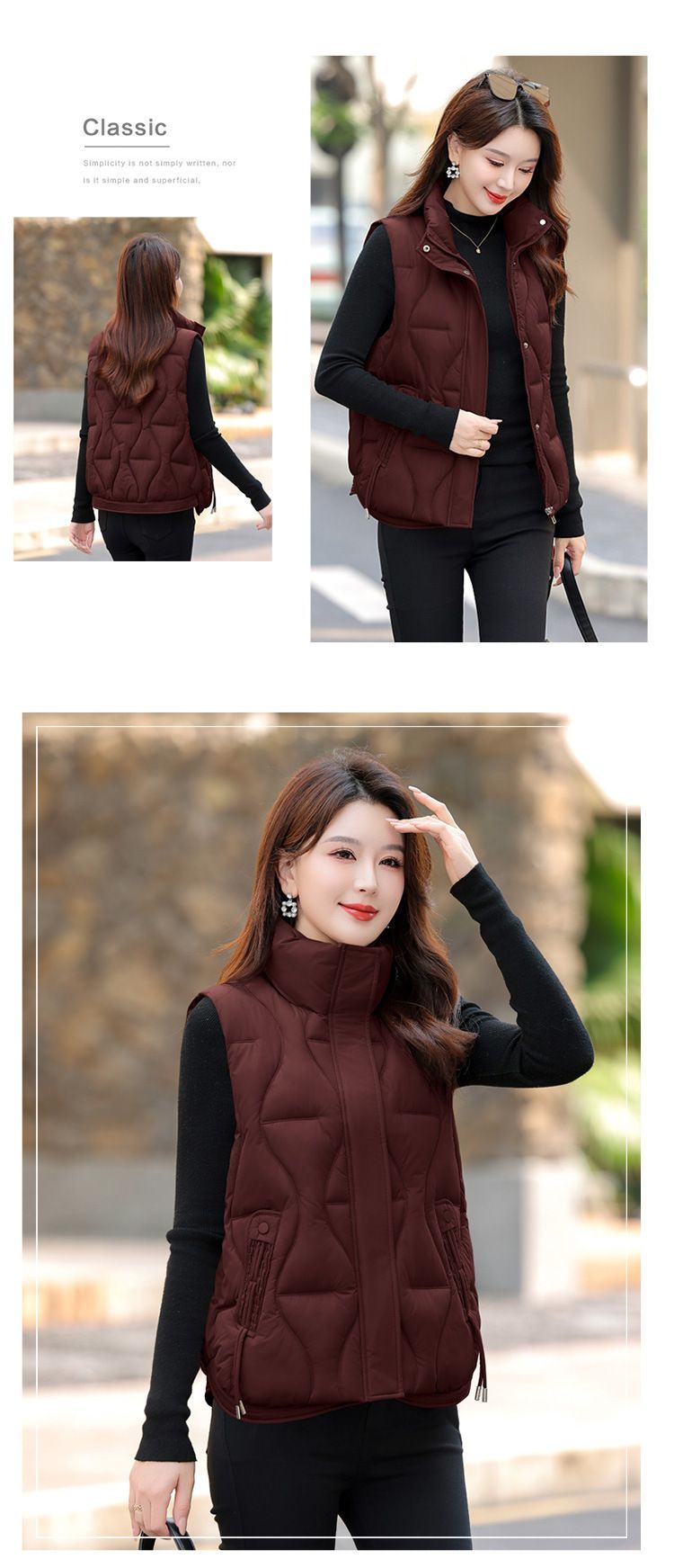 Gilet matelassé à capuche pour femme, léger et rembourré, idéal pour l'automne et l'hiver, coupe ample et zippée, vêtement d'extérieur décontracté aux couleurs unies_voghion.com