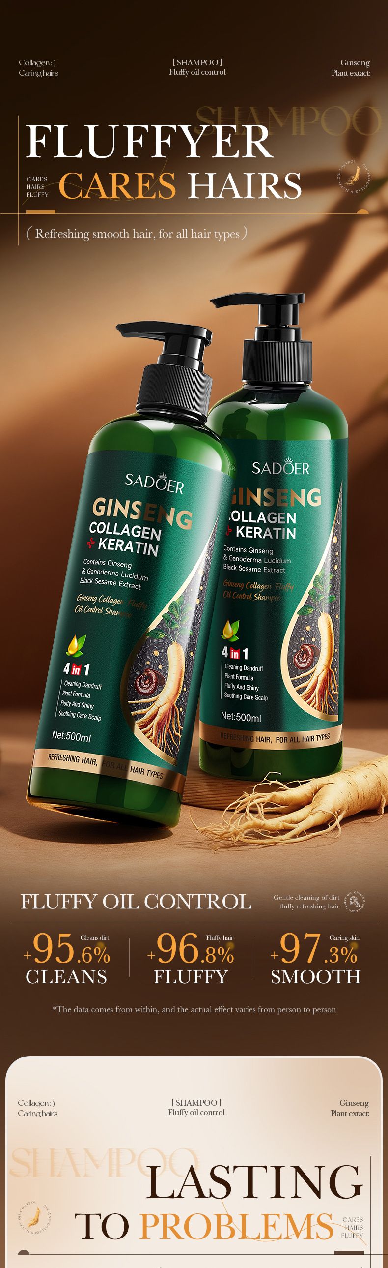 Ginseng Collagen 500ml Fluffy Oil Control Cleansing Shampoo Skin Care Products_voghion.com