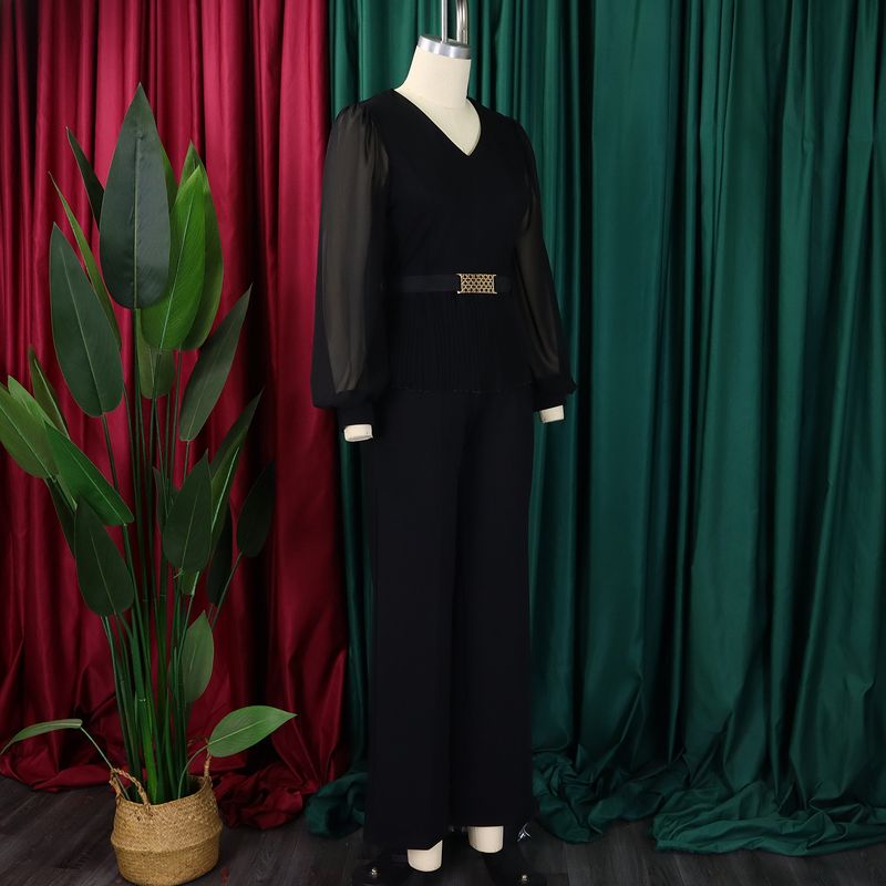 Ropa de mujer Nueva moda tradicional Tongle Top de manga larga Pantalones de pierna ancha Traje de dos piezas_voghion.com