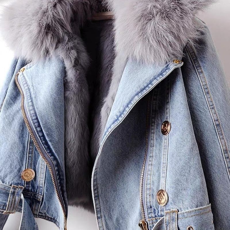 Ruházat Fox Rabbit Fur er Denim női rövid felső parti dzseki_voghion.com