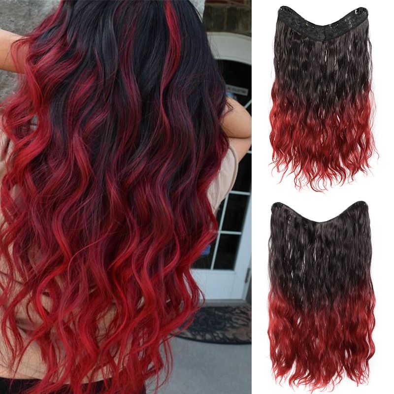 Peruca para mulheres em forma de V extensões de cabelo de uma peça Volume Fibra química volumosa cabelos cacheados peças de uma peça 55cm140g_voghion.com
