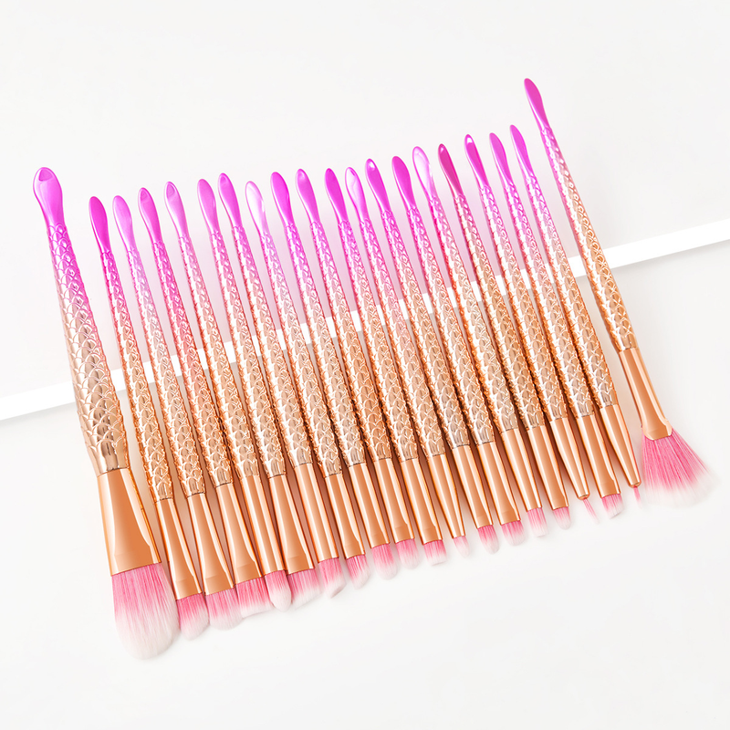 20 pcs multi-color new fish tail design hot selling new professional makeup brush set_voghion.com