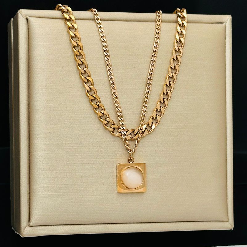 Cat's Eye Square Simple High Grade Double Layer Necklace For Women With Light Luxury Small Design, Fashionable_voghion.com