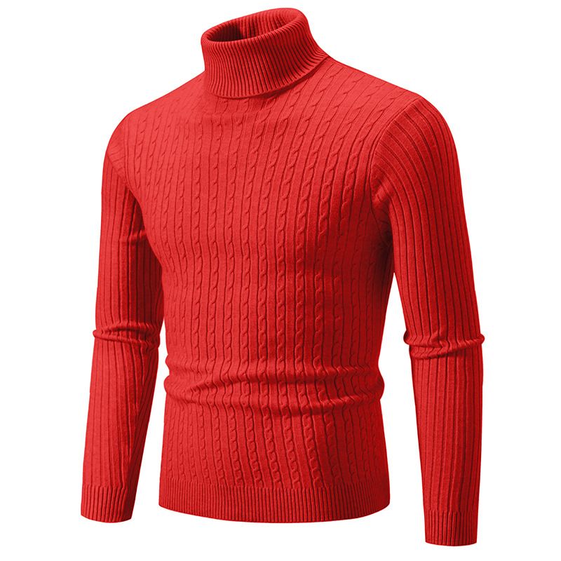 Maglione a collo alto autunno e inverno 2024, versione coreana, vestibilità attillata, maglia a maglia con base intrecciata e pasta fritta_voghion.com