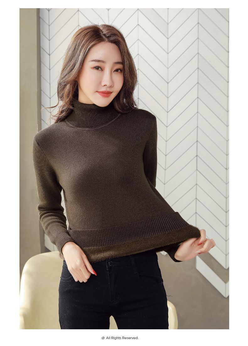 Women's Fleece-Lined High Neck Sweater - Warm Winter Knit Pullover With Soft Thermal Fabric, Cozy Casual Turtleneck Top For Cold Weather_voghion.com