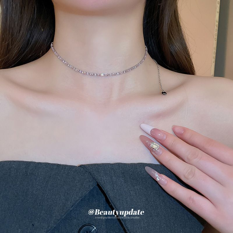 Collier ajustable minimaliste en zircon violet, léger, luxueux, de style niche, ras du cou tendance, col montant_voghion.com