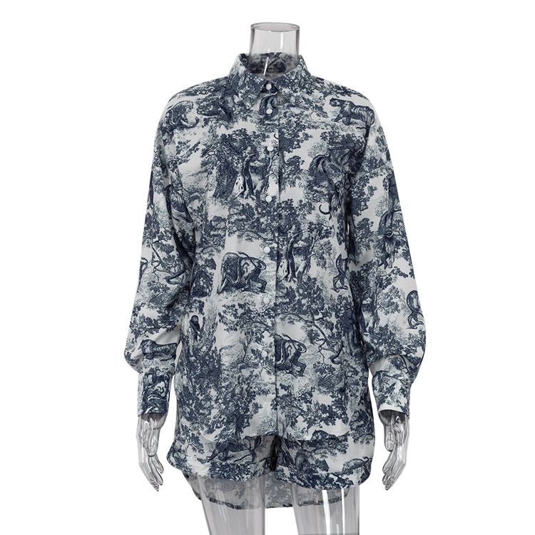 Abbigliamento da donna, nuovo stile retrò, camicia, bretelle, pantaloncini, abito, stampa a inchiostro, moda, tre pezzi_voghion.com