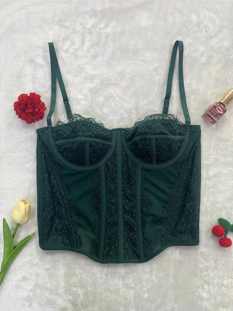 Corsetto sexy con arricciature, in pizzo con ciglia, per abbigliamento da donna, trasparente, con imbracatura Pure Desire_voghion.com