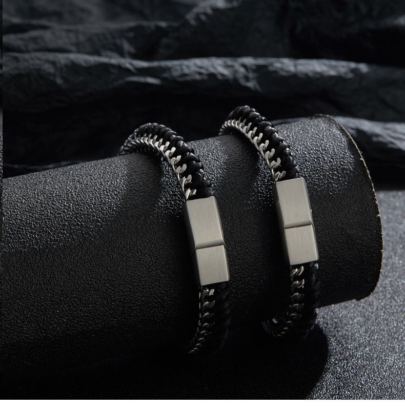 Braccialetti con ciondoli, braccialetti intrecciati in corda di pelle multistrato, braccialetti in pelle, braccialetti con fibbia magnetica in acciaio inossidabile da uomo_voghion.com