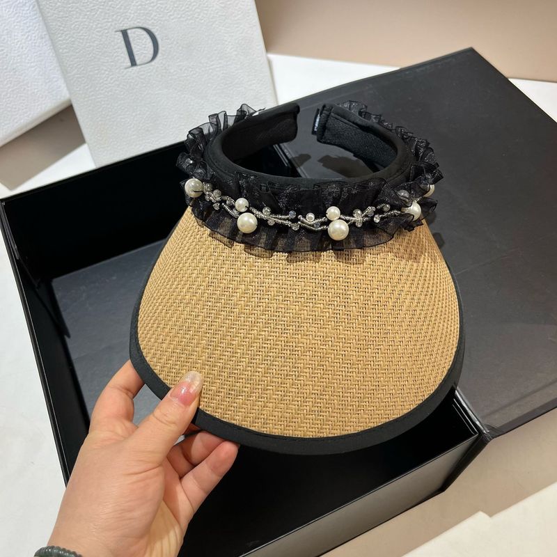 Xiaoxiangfeng perla plisada malla superior vacía versión coreana Little Fairy dulce antienvejecimiento sombrilla verano tenis sombrero_voghion.com