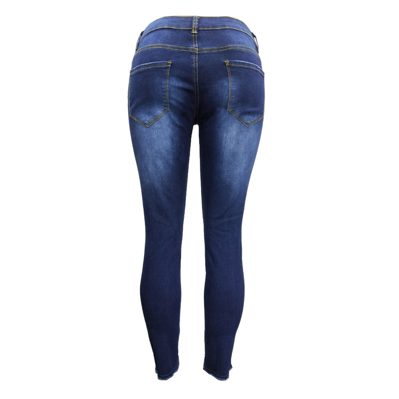 Damenbekleidung Sommer Hohe Elastizität Neun Punkte Zerrissene Damen Kleine Füße Enge Po-Lifting-Mode-Jeans_voghion.com