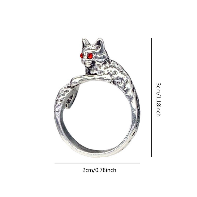 Vintage Old Zodiac Animal Cute Cat Ring Hook Line Open Ring_voghion.com