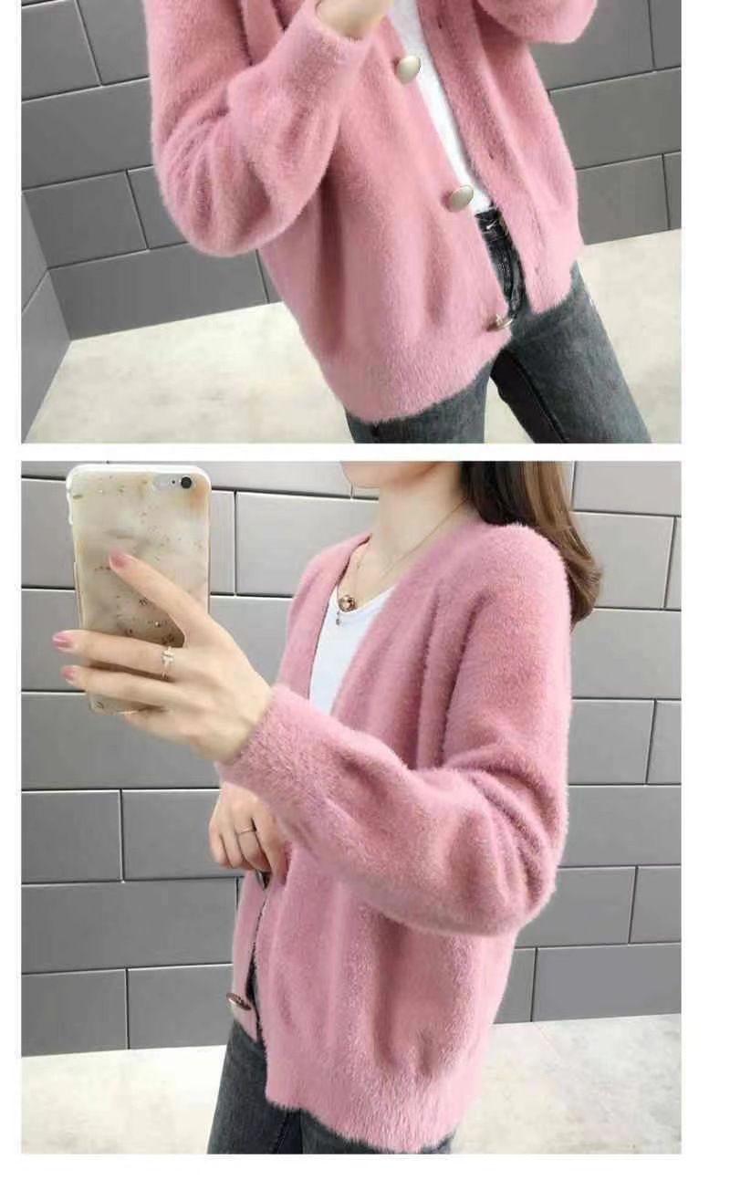 Ropa de mujer Otoño e Invierno Nueva versión Suéter de punto de lana de visón de imitación Tops exteriores sueltos cortos para mujer_voghion.com