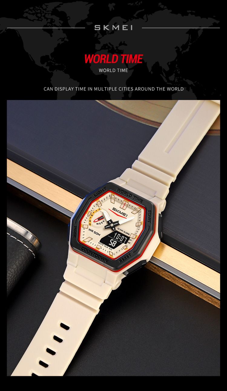 Orologio elettronico digitale con display luminoso, sportivo, al quarzo, con 5 allarmi, per uomo e donna, impermeabile, con ora mondiale._voghion.com