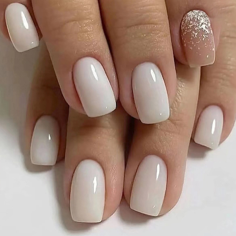 24 Stück künstliche einfache Nägel mit Kleber, mittellang, quadratisch, künstliche Nägel, glitzernde Pailletten, zum Aufdrücken auf die Nägel, Maniküre, Gelb_voghion.com
