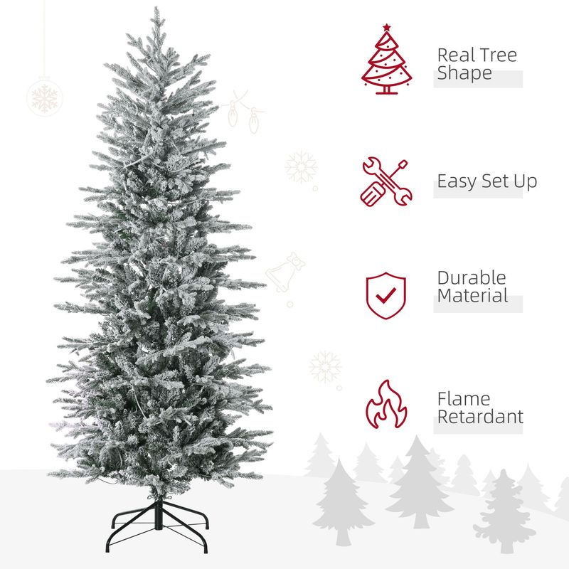 6ft Tall Prelit Artificial Christmas Tree Holiday Décor With 636 Snow Flocked Branches, 250 Warm Yellow Clear Lights, Auto Open, Extra Bulb_voghion.com