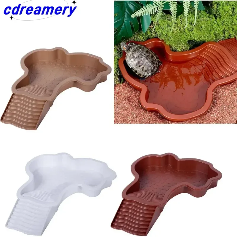 Turtles Bathing Pool Water Bowl With Slip Proof 35x28.50cm Friendly Habitat With Steps For Reptiles Resting And Soaking_voghion.com