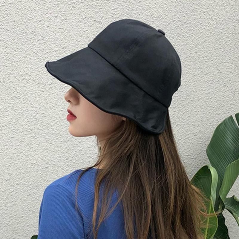Cappello da pescatore coreano alla moda, portatile, tinta unita, a tesa larga, per le donne, estivo, all'aperto, spiaggia, regolabile, con coda di cavallo_voghion.com