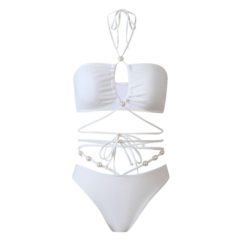 Maillot de bain trois pièces pour femme, nouvelle collection, sexy, décolleté en V, jupe portefeuille en mousseline de soie_voghion.com
