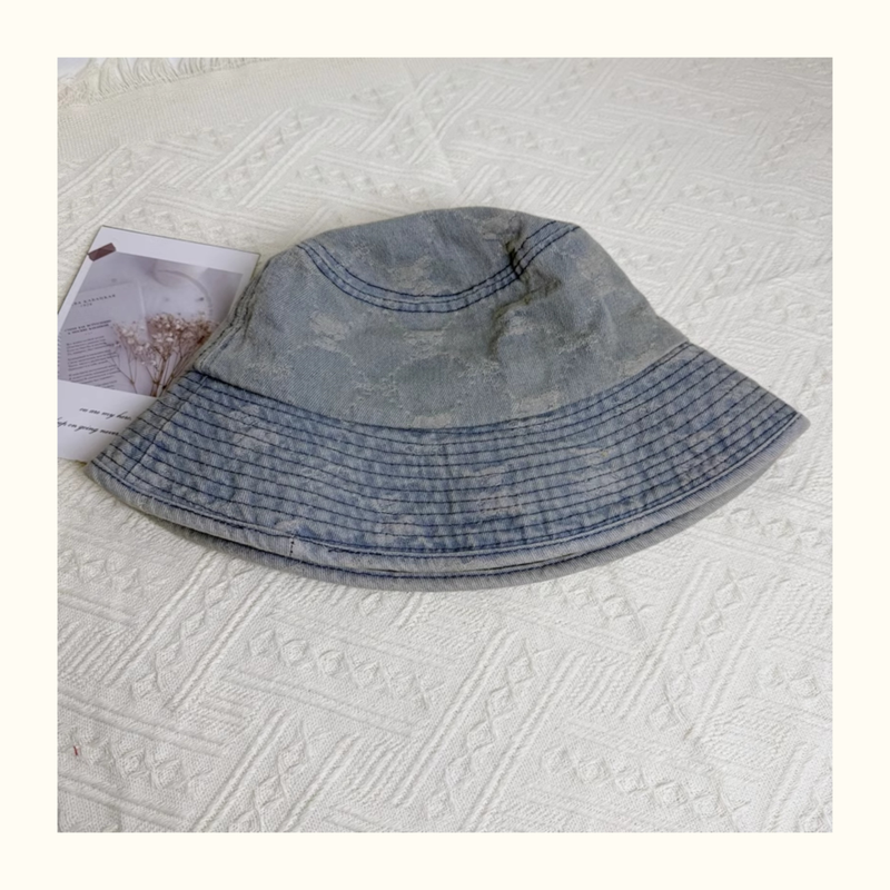 Retro Washed Bear Denim Bucket Hat Women's Sunshade Versatile Outdoor Travel Shows Washbasin Hat Tide_voghion.com