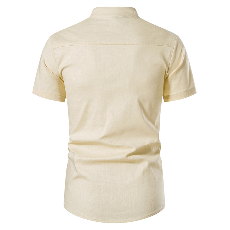 Camicia da uomo in tinta unita autunno tinta unita casual da uomo bianca slim fit in lino con colletto rialzato_voghion.com