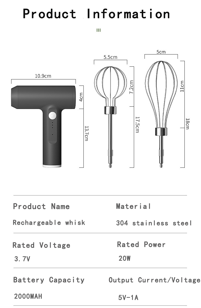 Bata electrica USB de mare putere, reîncărcabil, amestecător de smântână, de uz casnic, mini oțel inoxidabil, instrument de coacere_voghion.com