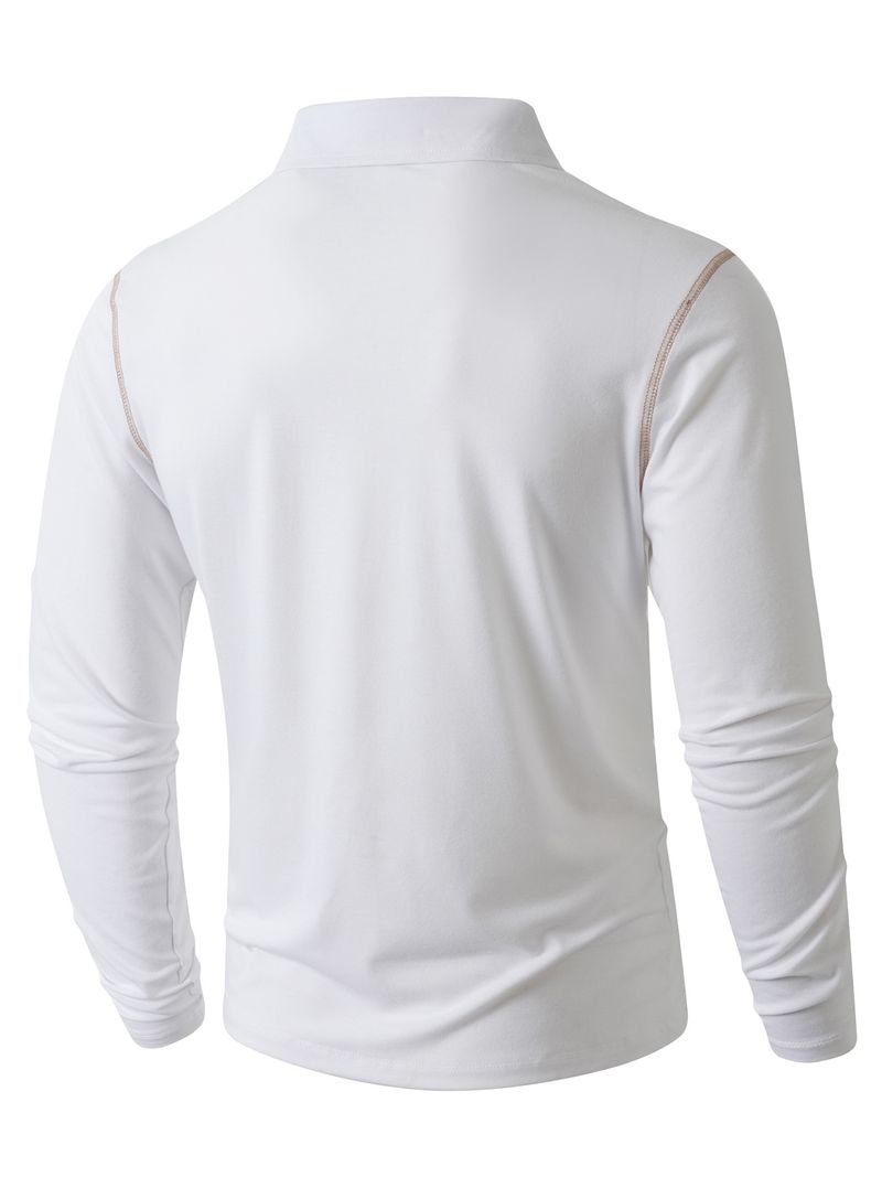 Men's Long Sleeve Polo Shirt – Sporty Contrast Collar Tee For Gym & Casual Wear (Multiple Colors)_voghion.com