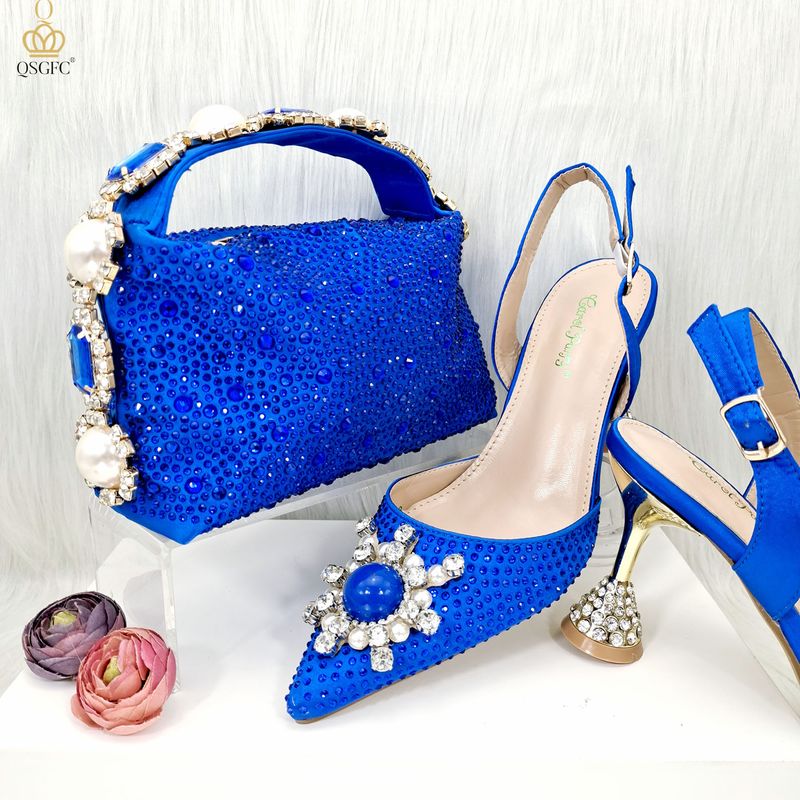 Scarpe da donna Set di scarpe e borsa da donna con punta a punta in stile semplice da festa con cinturino a diamante sul manico_voghion.com