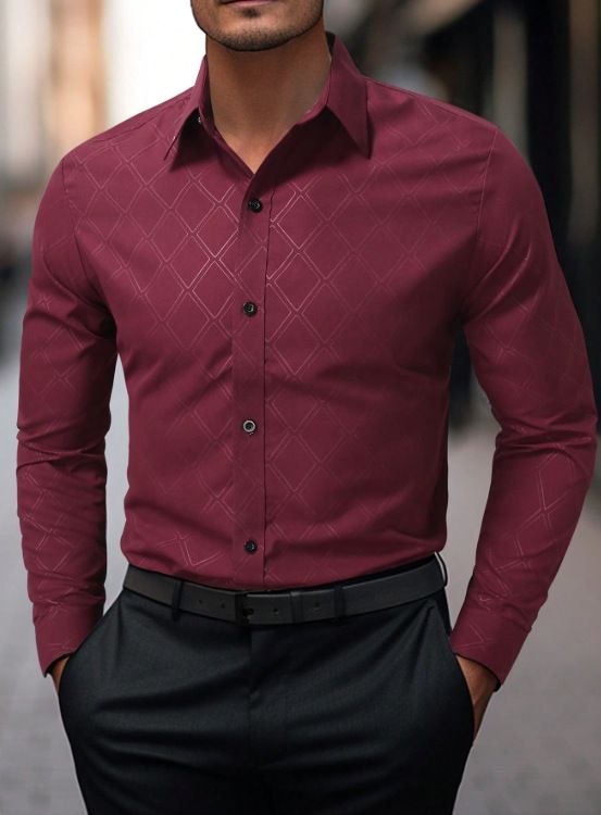 Camicia casual a quadri scuri a maniche lunghe da uomo_voghion.com
