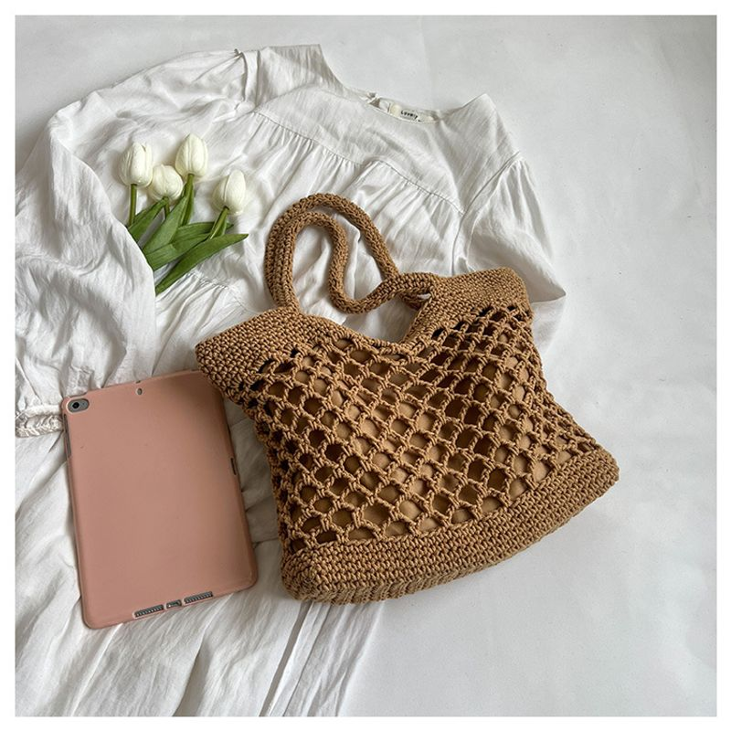Dame, handgehäkelte Tasche, trendige weibliche Wald-Stil, tragbar, One-Shoulder-Urlaub, Strand, Strohtasche,_voghion.com