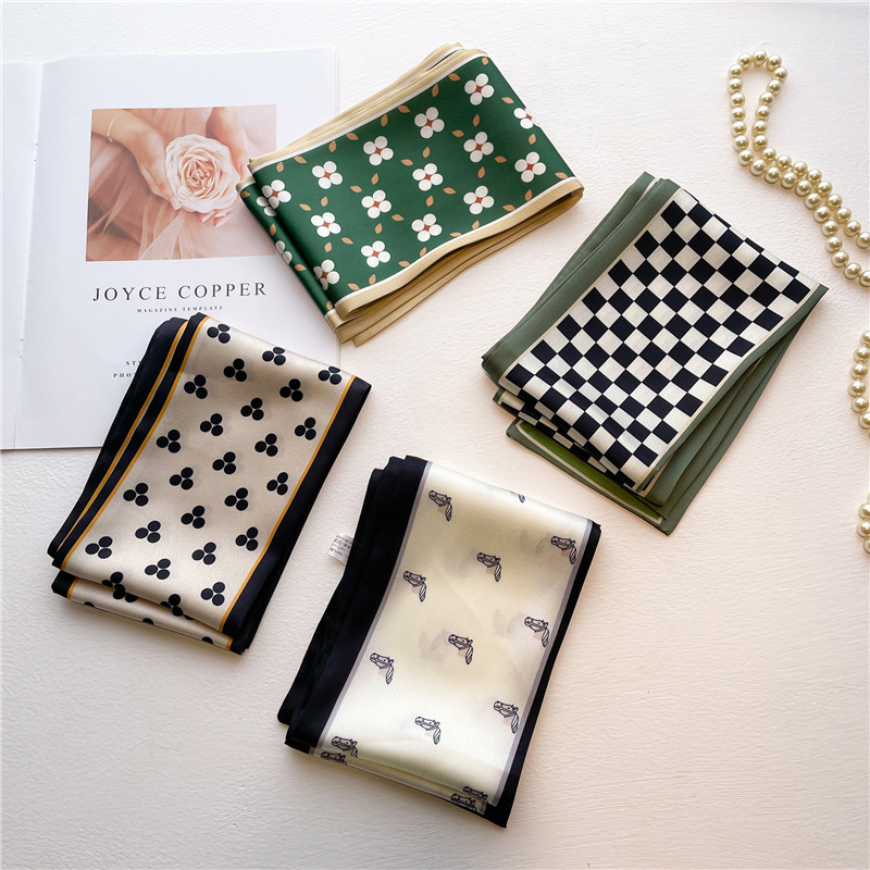 Bandeau pour cheveux étroit, petit et long imprimé Double face, foulards, foulards fins pour femmes, sangles de banderoles, sacs, décorations,_voghion.com