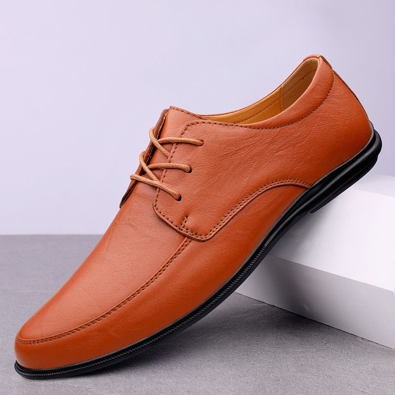 Business British Style Casual Soft Sole Non-Slip Breathable Leather Men's Work Shoes_voghion.com