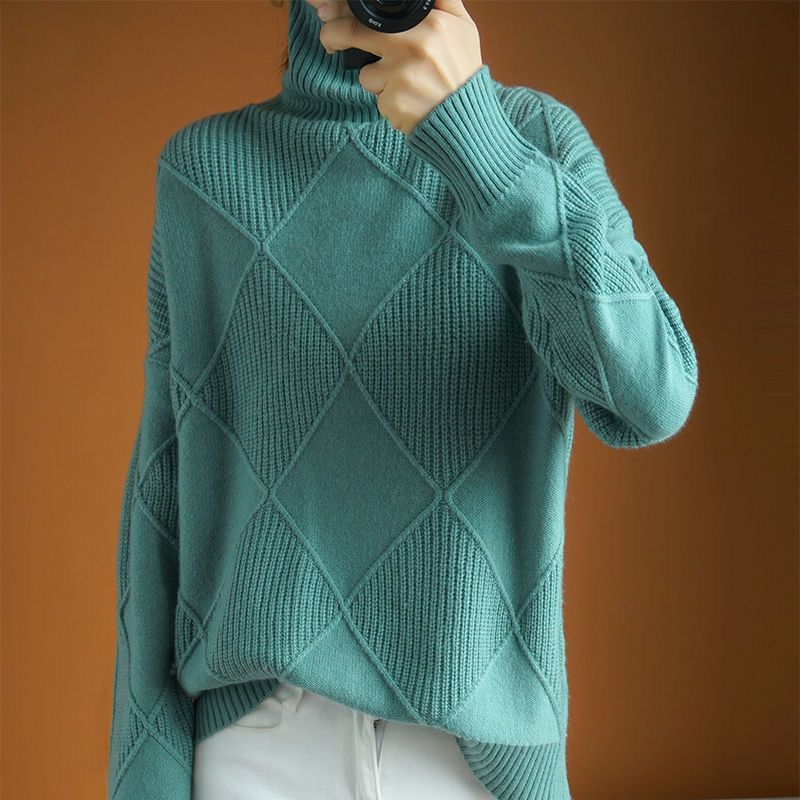 Maglione pullover da donna autunno e inverno nuovo, spesso, caldo, alla moda, lavorato a maglia, in lana, con collo alto DF4845_voghion.com
