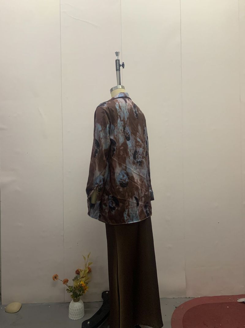 Women's Fashion New Elegant Turn-Down Collar Printed Shirt A-Line Long Skirt Two-Piece Set_voghion.com