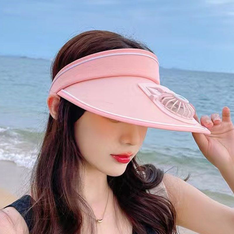 USB Rechargeable Fan Hat With UPF50+ Sun Protection - Unisex Outdoor Cooling Visor For Summer Lightweight Breathable Sun Hat With Built-in Fan_voghion.com