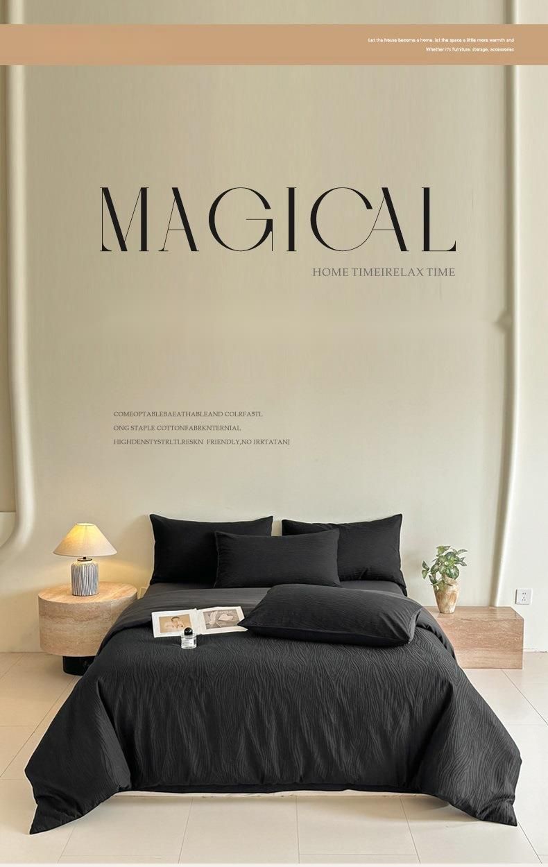 Biancheria da letto semplice ed elegante, quattro pezzi, copripiumino in puro cotone lavato jacquard, lenzuolo singolo, tre pezzi per dormitorio._voghion.com