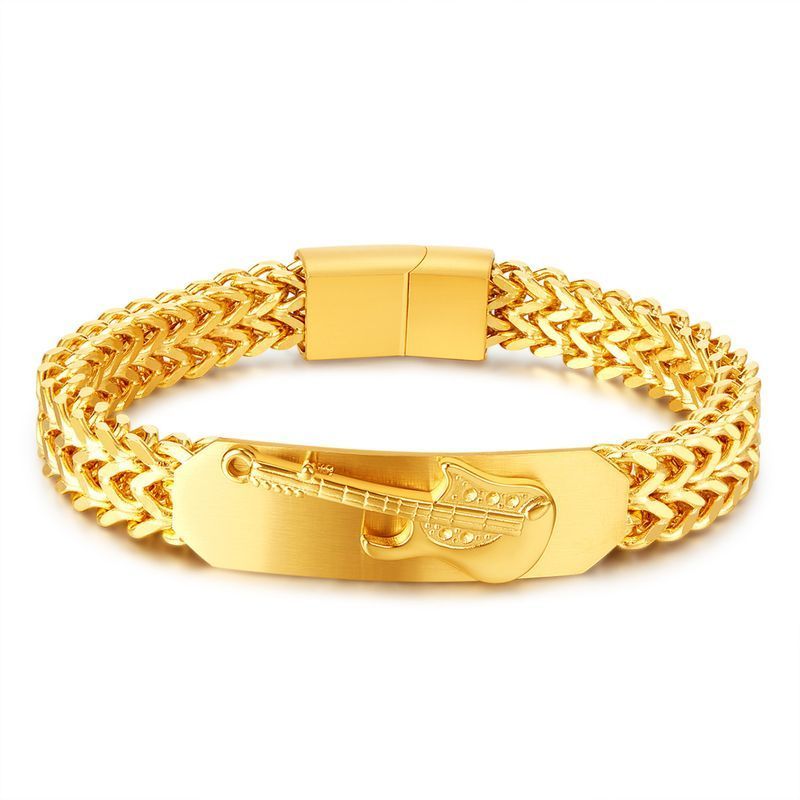 Fashionable Stainless Steel Design, Three-dimensional Guitar, Gold-plated Bracelet For Men_voghion.com