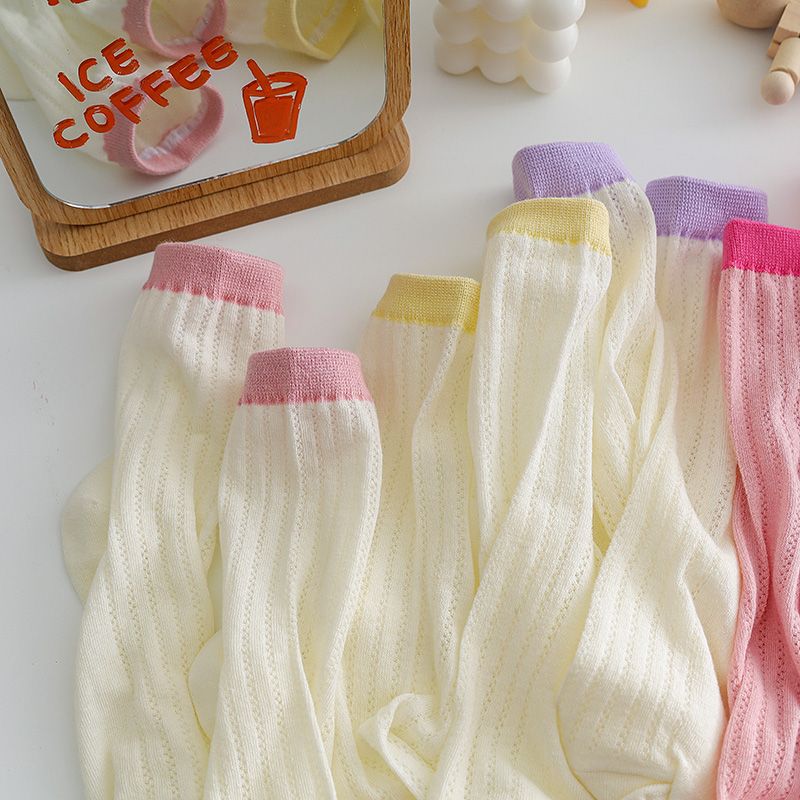 Korean summer thin ins girls macaron color mesh breathable mid-calf cotton socks_voghion.com