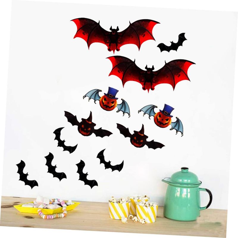 12PCS Colorful Stereoscopic Bat Halloween Stickers Decorative Party Wall Stickers_voghion.com