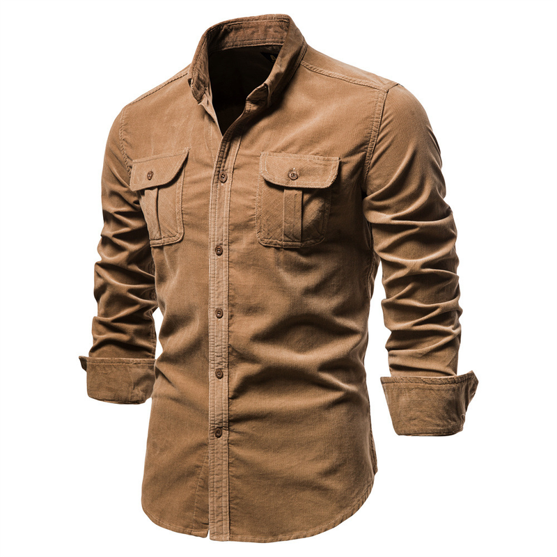 Men's autumn cotton basic corduroy business slim fitting casual shirt men's new long sleeved jacket_voghion.com