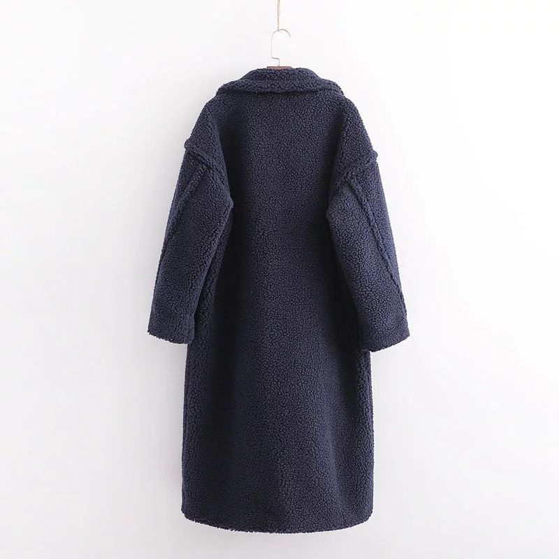 Cappotto di pelliccia di agnello largo alla moda da donna, cappotto di pelliccia Teddy con scollo a V grande, lunghezza media_voghion.com